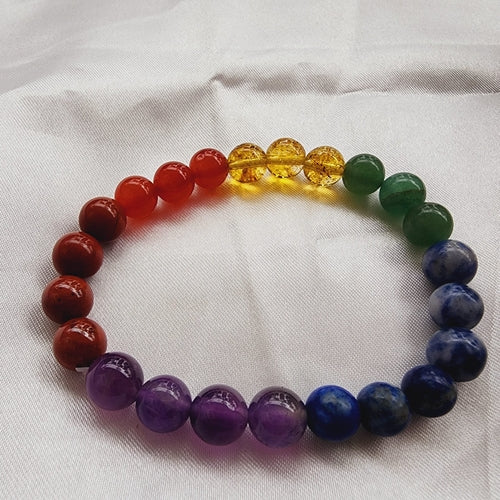 Seven Chakra Bracelet with 8mm Beads – Balance, Harmony & Energy